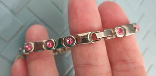 Bracciale vintage acciaio e cristalli fucsia