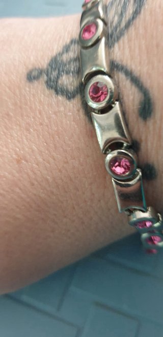 Bracciale vintage acciaio e cristalli fucsia