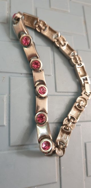 Bracciale vintage acciaio e cristalli fucsia