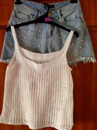 Conjunto Top Crochet y Shorts Perlas