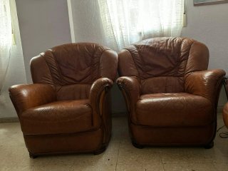 Conjunto Sofás Piel Marrón