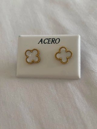 Pendientes Acero Inoxidable Trébol Negro y Dorado