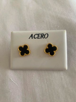 Pendientes Acero Inoxidable Trébol Negro y Dorado