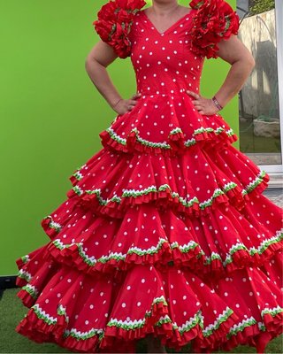 Traje de Flamenca Rojo Lunares T. 34-36