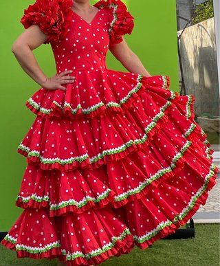 Traje de Flamenca Rojo Lunares T. 34-36