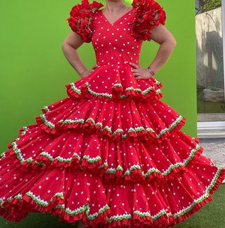 Traje de Flamenca Rojo Lunares T. 34-36