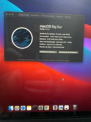 MacBook Pro 15 Intel i7 8GB 500GB 2013