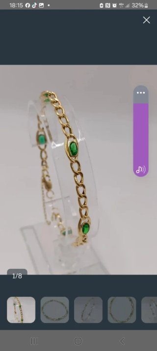 Pulsera eslabones dorados con piedras verdes