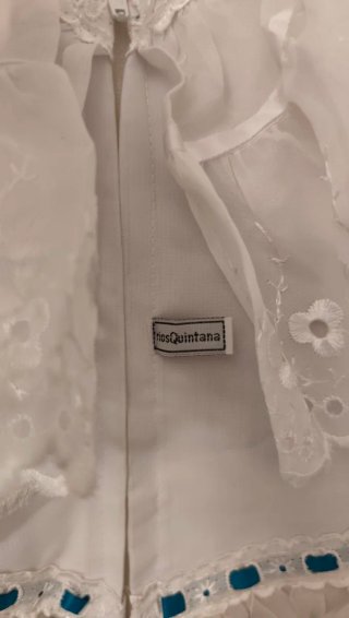 Vestido Sevillana Artesanal Blanco y Turquesa