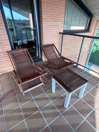2 hamacas y mesa exterior madera metal