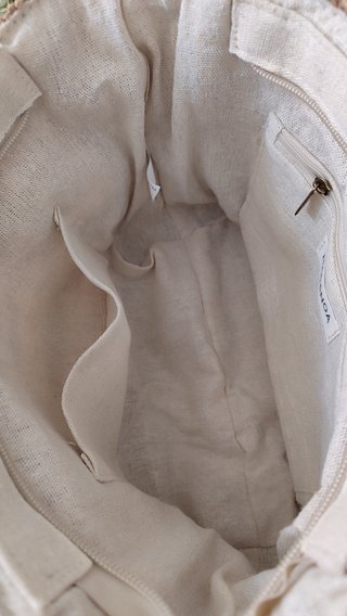 Bolso mediano rafia mano y bandolera beige, marrón