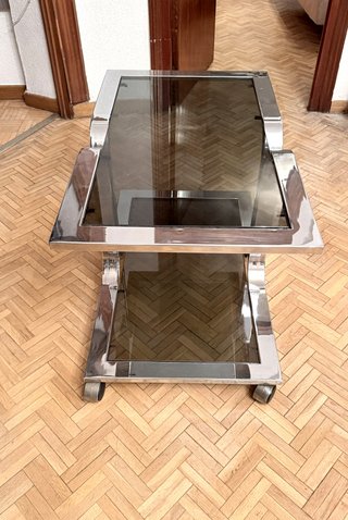 Mesa centro vintage cristal ahumado y cromo