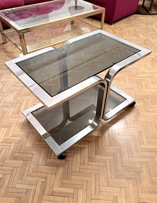 Mesa centro vintage cristal ahumado y cromo