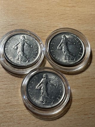 Lote 3 monedas 5 francs Francia