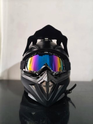 Casco Moto Motocross Negro con Gafas