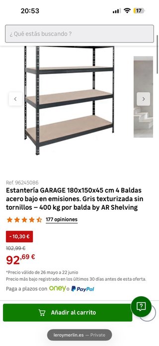 Estantería NUEVA GARAGE 180x150x45 cm 4 Baldas