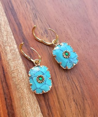 Pendientes Aro acero colgante turquesa