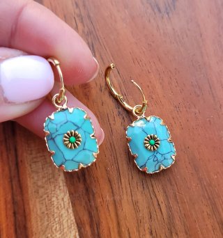 Pendientes Aro acero colgante turquesa