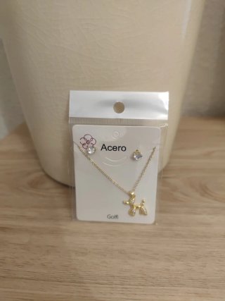 Conjunto Collar y Pendientes Acero Dorado Perro