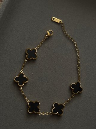 Pulsera Trébol Oro y Negro K18