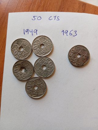 50 Céntimos 1949 (5 uds) y 1963