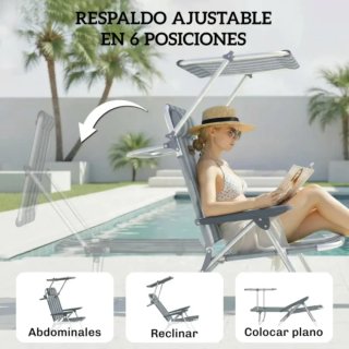 Set 2 Sillas Playa con Toldo Azul