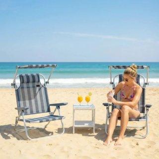 Set 2 Sillas Playa con Toldo Azul