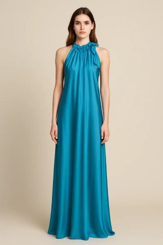 Vestido largo raso azul