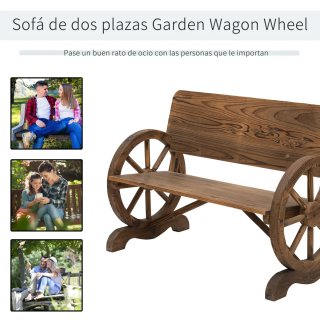 Banco de madera rústico con ruedas