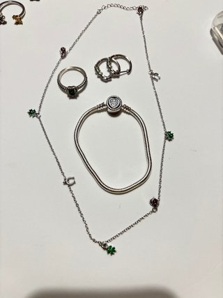 Conjunto Pandora: Anillo, Pulsera, Aros y Collar