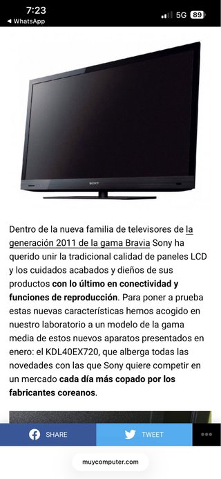 Televisor LCD Sony (Solo TV no el soporte)