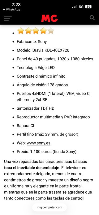 Televisor LCD Sony (Solo TV no el soporte)