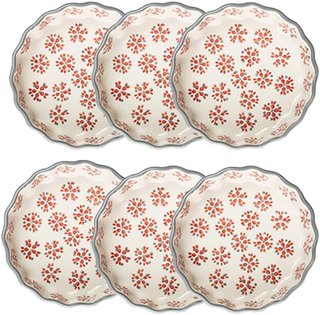 Juego 6 moldes tarta cerámica beige/rojo