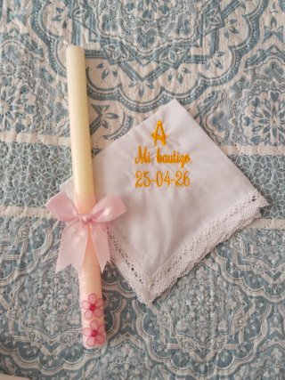 Velas de Bautizo con Cinta Azul y Encaje