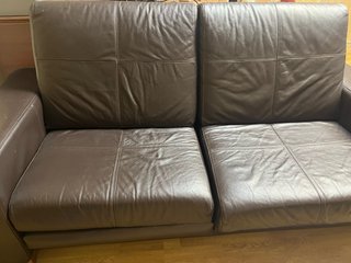 Sofá cama de piel auténtica marrón