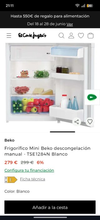 Nevera Beko TSE1284N