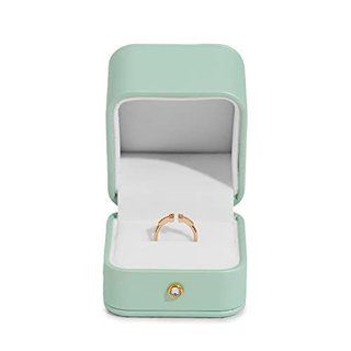 Caja de Anillo Cuero Verde Menta