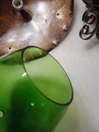 Lámpara farol colgante cristal verde forja retro v