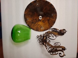 Lámpara farol colgante cristal verde forja retro v