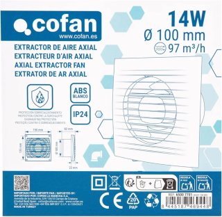 Extractor de aire axial Ø100mm 14W