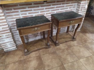 Pareja Mesitas Noche Antiguas Madera Mármol