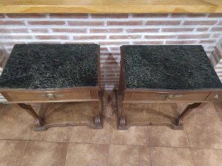 Pareja Mesitas Noche Antiguas Madera Mármol