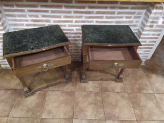 Pareja Mesitas Noche Antiguas Madera Mármol