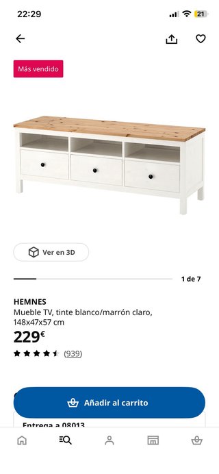 Mueble TV IKEA HEMNES Blanco/Madera