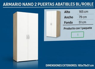Armario 2 Puertas Blanco/Roble