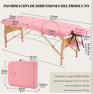 Camilla de masajes plegable en color rosa.