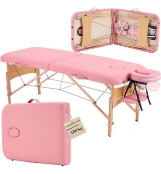 Camilla de masajes plegable en color rosa.