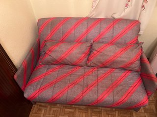 Sofá Cama Tela Marrón y Rojo