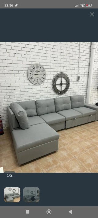 Sofá de tela gris 4 plazas