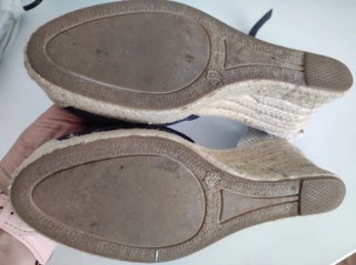 Sandalias esparto tacón Blu azul marino y beige